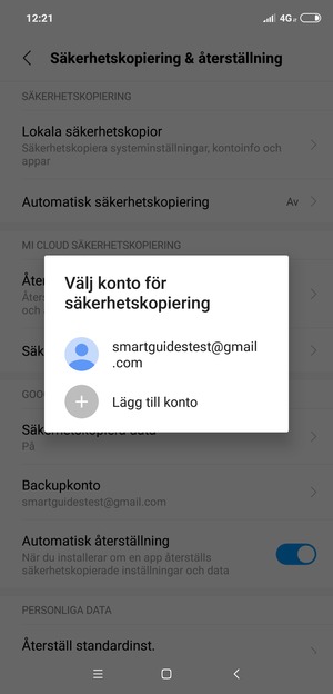Tryck på ditt säkerhetskopieringskonto