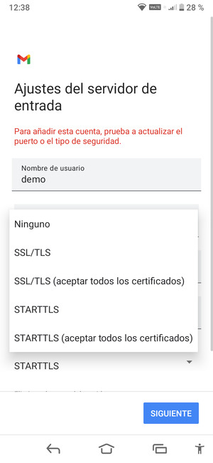 Seleccione Ninguno y SIGUIENTE
