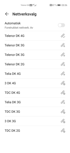 Velg en nettverksoperatør fra listen