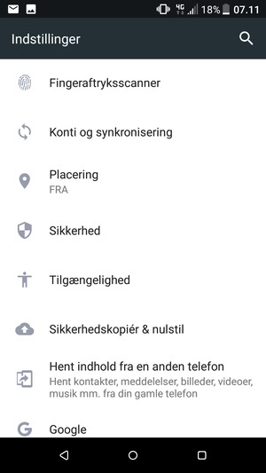 Scroll til og vælg Sikkerhedskopiér & nulstil