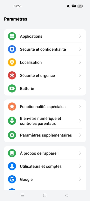 Faites défiler et sélectionnez Sécurité et confidentialité