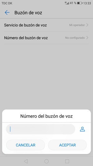 Introduzca el Número del buzón de voz y seleccione ACEPTAR