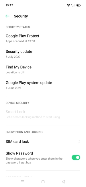 Scroll to and select SIM card lock
