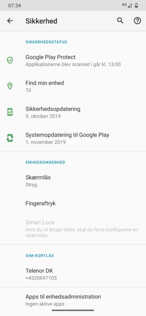 For at aktivere din skærmlås, gå til menuen Sikkerhed og vælg Skærmlås