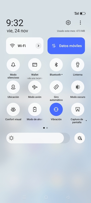 Seleccione Vibración para cambiar el modo de vibración
