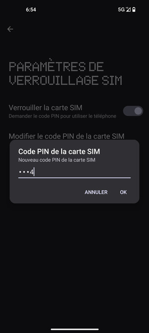 Saisissez votre Nouveau code PIN de la carte SIM et sélectionnez OK
