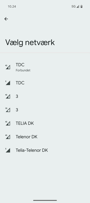 Vælg en netværksudbyder fra listen