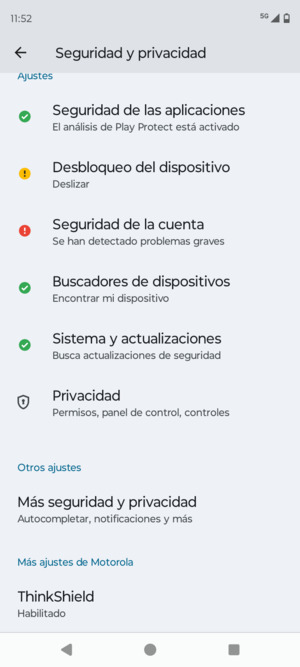 Desplácese y seleccione Más seguridad y privacidad