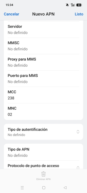 Desplácese hacia abajo e introduzca la información de MMS