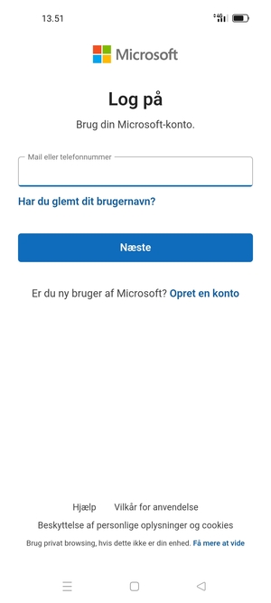 Indtast din e-mailadresse og vælg Næste