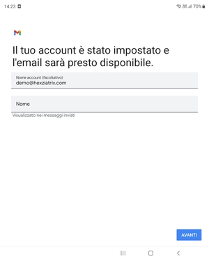Scegli un nome per il tuo account e inserisci il tuo nome. Seleziona AVANTI