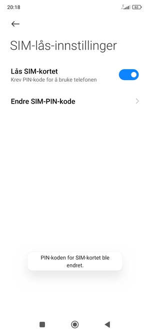 Din PIN-kode for SIM-kort er endret