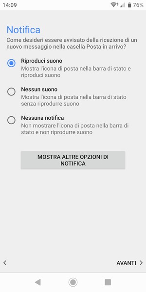 Seleziona la tua opzione preferita e poi AVANTI