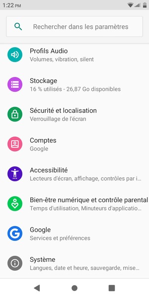 Faites défiler et sélectionnez Comptes