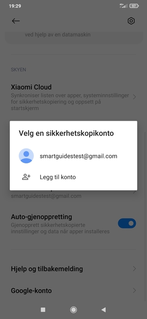 Velg sikkerhetskopi-kontoen din