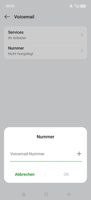Geben Sie die Mailboxnummer ein und wählen Sie OK