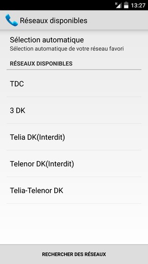 Sélectionnez un opérateur réseau dans la liste