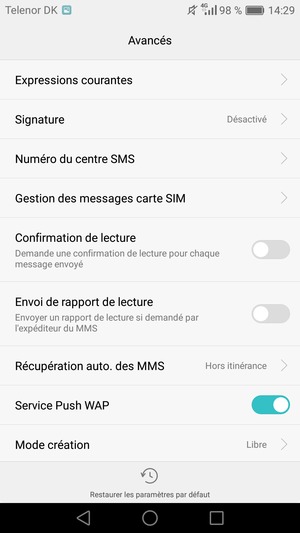 Sélectionnez Numéro du centre SMS