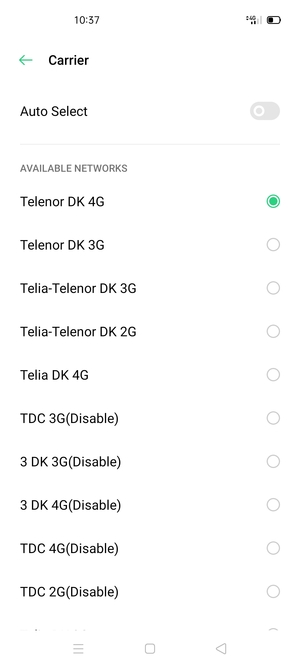 Select a network operator from the list