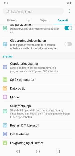 Bla til og velg Sikkerhetskopi