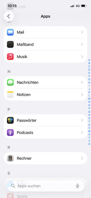 Scrollen Sie und wählen Sie Mail