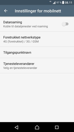 For å bytte nettverk hvis det oppstår nettverksproblemer, velg Tjenesteleverandører