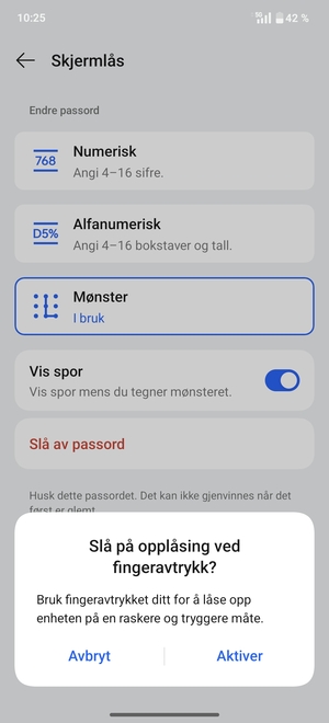 Velg ønsket alternativ