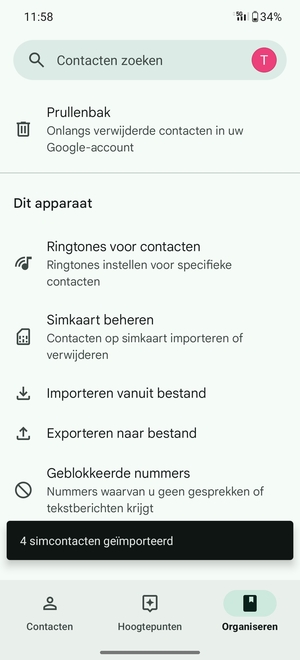 Uw contactpersonen worden opgeslagen naar uw Google-account en naar uw telefoon de volgende keer dat Google gesynchroniseerd wordt.