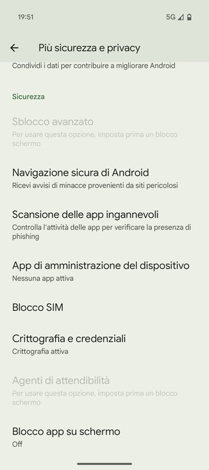 Scorri e seleziona Blocco SIM
