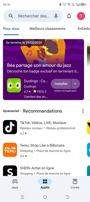 Sélectionnez la barre de Recherche