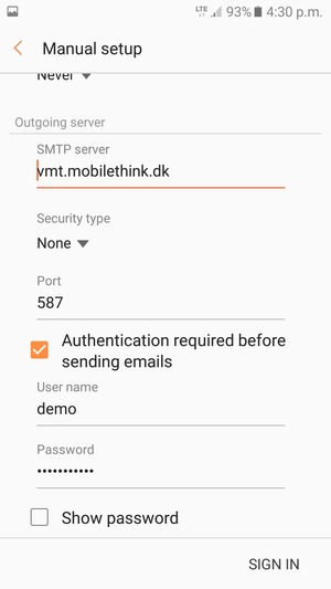 Scroll down and enter Outgoing server address