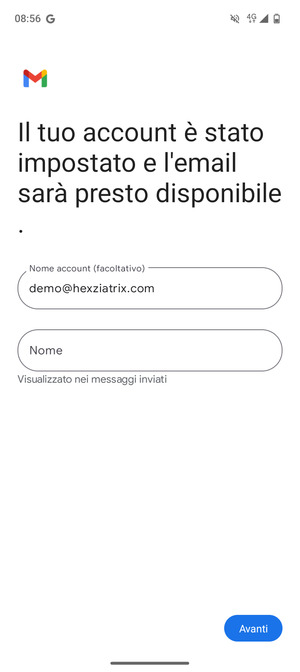 Scegli un nome per il tuo account e inserisci il tuo nome. Seleziona Avanti