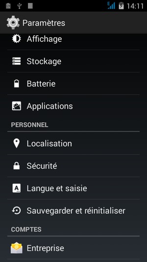 Faites défiler et sélectionnez Sécurité