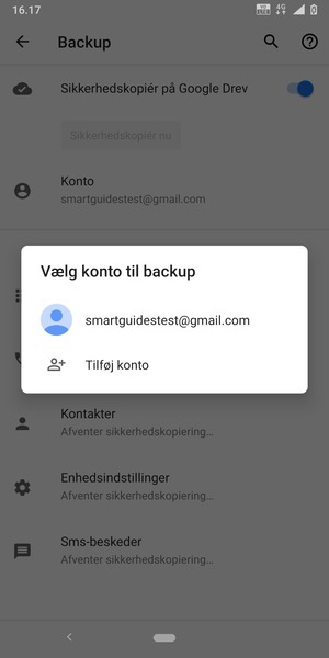 Vælg din sikkerhedskopi-konto