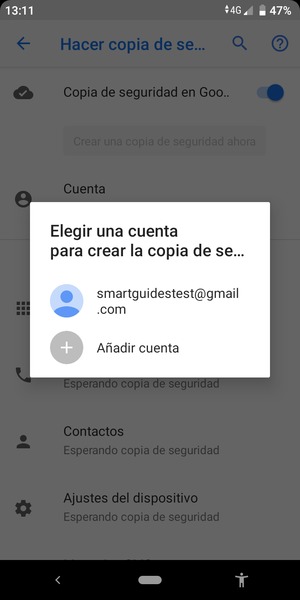 Seleccione su cuenta de copia de seguridad