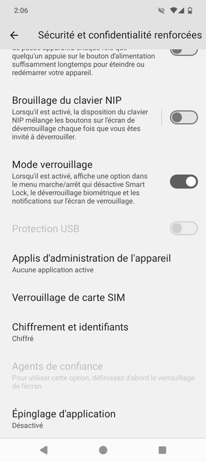 Faites défiler et sélectionnez Verrouilage de  carte SIM