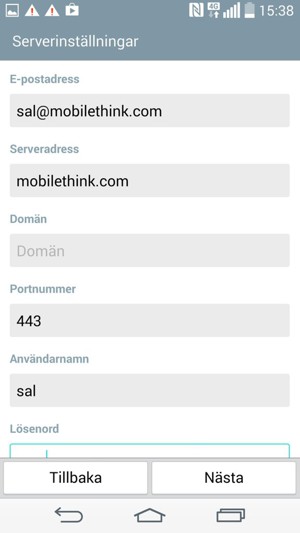 Ange Exchange-serveradress och Användarnamn. Välj Nästa