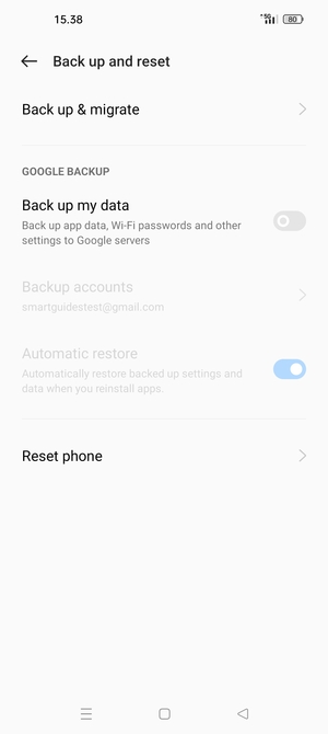 Turn on Back up my data