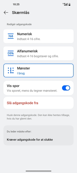 Din telefon er nu sikret med en skærmlås