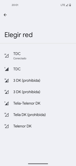 Seleccione un operador de red de la lista