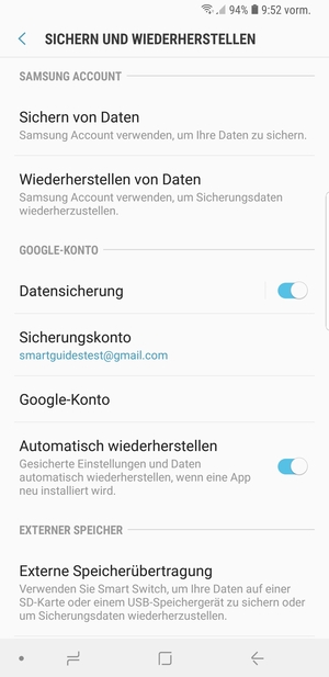 Wählen Sie Sicherungskonto