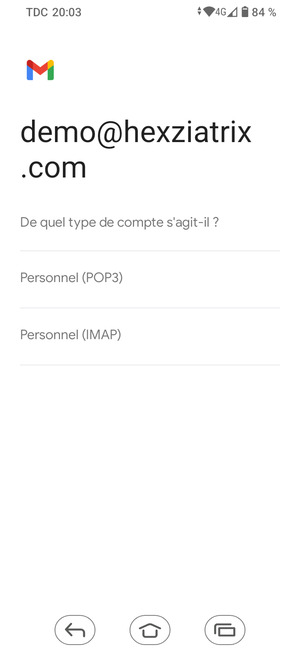 Sélectionnez Personnel (POP3) ou Personnel (IMAP)