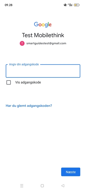 Indtast din adgangskode og vælg Næste