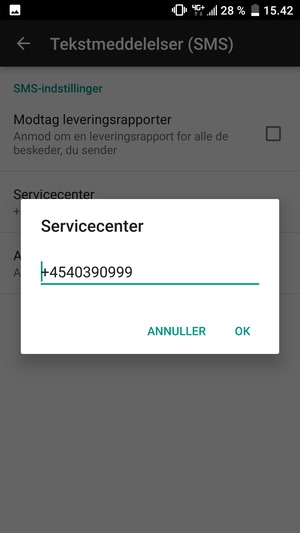 Indtast Servicecenter nummeret og vælg OK
