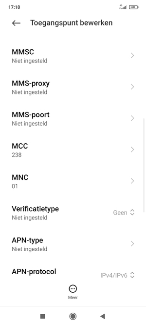 Scroll naar beneden en voer mms-gegevens in