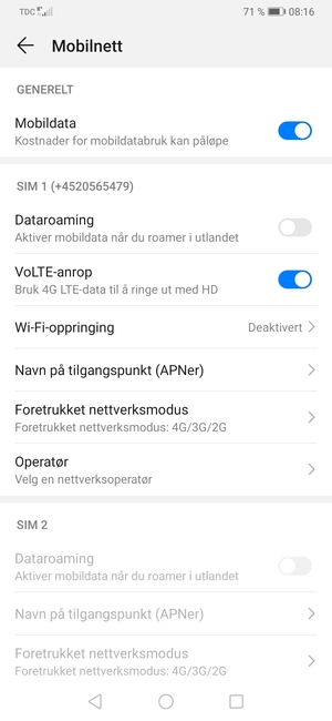 For å bytte nettverk hvis det oppstår nettverksproblemer, velg Operatør