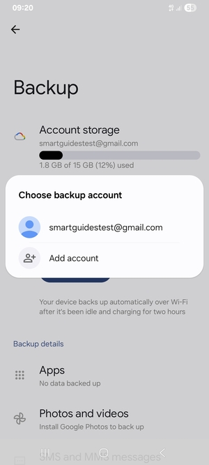 Select your backup account