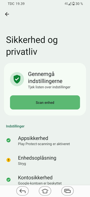 For at aktivere din skærmlås, gå til menuen Sikkerhed og privatliv og vælg Enhedsoplåsning