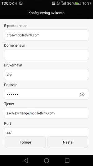 Bla ned og skriv inn Exchange serveradresse. Velg Neste