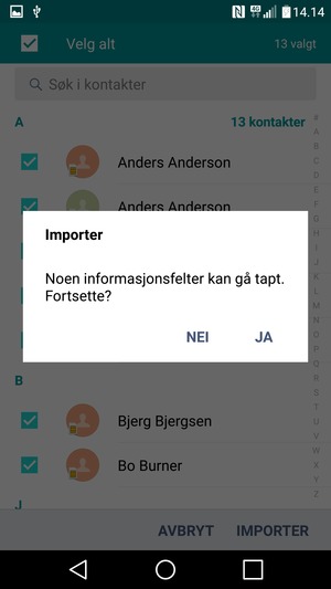 Velg JA
